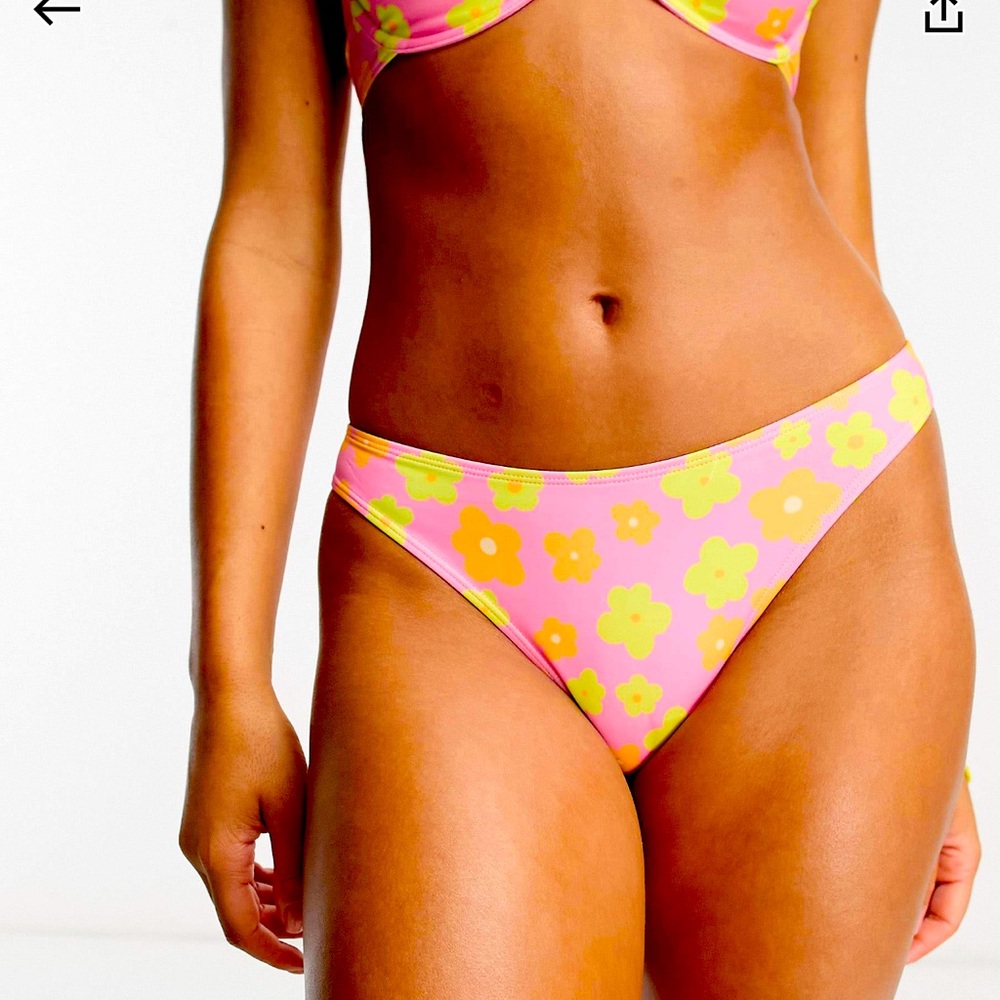 Monki pop flower bikini bottoms in pink